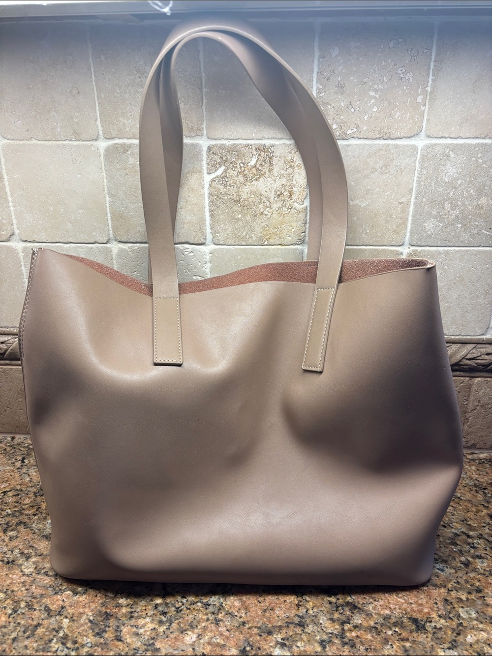Classic Taupe Leather Tote Bag - Women's Shoulder Bag